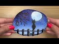 Simple Landscape Acrylic Painting on Stone 💙 Rock painting | Relaxing Acrylic Painting For Beginners