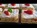 ⭐SMALL SQUARES of PUFF PASTRY FILLED with LEMON CREAM and STRAWBERRIES by RITA CHEF⭐Easy and Fast🍓