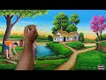 Beautiful Village Landscape Scenery Painting| Indian Village Scenery Painting With EarthWatercolor