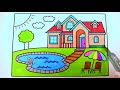 How to Draw a House with a Pool for Kids 💚💙💜 House with Pool Drawing and Coloring Pages for Kids