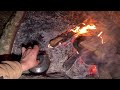 Building a SHELTER under a giant ROCK during HEAVY RAIN! | Cooking on HOT Stone