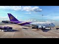 Landing in Bangkok Airport. Boeing 777-200. Thai Airways Flight TG322. Rolls Royce Trent Engine