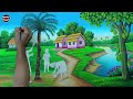 Summer Season Scenery Painting|Beautiful Indian Village Scenery Painting With Earthwatercolor