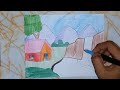 Easy pencil colour scenery drawing for beginners || step by step||landscape drawing #shripradimansh.