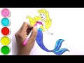 Beautiful Ariel Mermaid Draw, Drawing & Coloring For Kids, Drawing For Kids, Learn Kids, How To Draw