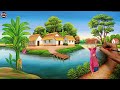 Beautiful Village Landscape Scenery Painting| Indian Village Scenery Painting With EarthWatercolor