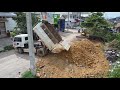 Perfectly Start Project!, Komatsu D31P Bulldozer Push Soil in Flood area, Landfill by truck, Mix VDO