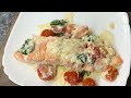 Fish in creamy sauce in a frying pan! Delicious!
