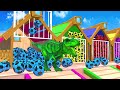 5 Giant Duck Cartoon, Cow, Mammoth, Elephant, Tiger, Paint Wild Animals Crossing Fountain Animation