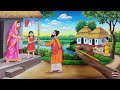 Beautiful Village Landscape Scenery Painting| Indian Village Scenery Painting With EarthWatercolor