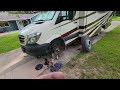 Fine tuning the camber adjustment on a 2015 Mercedes sprinter 3500 Coachman prism Motorhome.