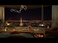 4K Cozy Bedroom With a View of The Paris City Night - Jazz Music for Relax and Study