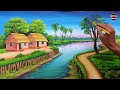 Beautiful Village Landscape Scenery Painting| Indian Village Scenery Painting With EarthWatercolor