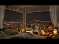 4K Cozy Bedroom of the Night and Chicago City Lights | Jazz Music for Relax and Study