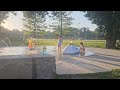 The Twinlings, Dawn, and Baxter at the SplashPad on a 2024 Summer Evening