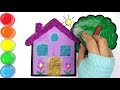 Glitter House And Tree Drawing Coloring And Painting For Kids Toddlers - Kids Painting
