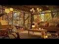 Cozy Coffee Cabin in the Autumn Forest with Piano Jazz Music for Relaxing, Studying and Working