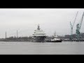 4K | FLOAT OUT of new Mega Yacht Project SHU - FLYING FOX Lürssen shipyard