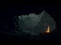 3 Hours of Rain & Fire sounds in cave for sleep deep, Dark screen, ASMR, sleep music, white noise