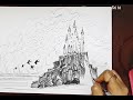 Pen Sketch | How to Draw a Fantasy Landscape | Sky Castle