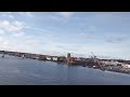 walking over the Fraser River in Vancouver Canada on sunny afternoon November