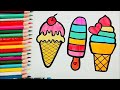 How to draw a birthday cake, painting and coloring a Rubik's cube and 3 beautiful ice creams