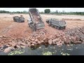 Hard Work For Excellent Skill KOMATSU DOZERS Push Much Stone To Filling Up Huge Area By Big Dump