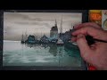 Watercolor painting tutorial - Harbor Scene