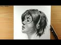 Very easy side girl portrait ll charchol drawing ll FANCY pencil ll