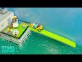 Lego Luxury Hotel Hit by Tsunami - Dam Breach Experiment - Wave Machine vs Hotel Guests