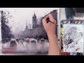 Watercolor Atmospheric Painting Rainy Day Street By Nina Volk Cityscape Wet into Wet Loose