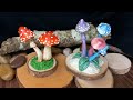 Making Clay Mushroom Sculpture on Wood Slice for Decoration | Cold Porcelain Clay Creations