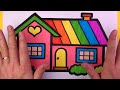 How to Draw a House with Rainbow colors For Kids