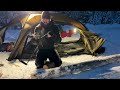 Hot Tent Winter Camping In A Windy Forest