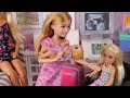 Barbie Doll Family New Baby Hospital Routine & Toddler Helps Care for Babies