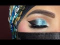 Step-by-Step : Blue Glittery Party Eye Makeup Tutorial | Easy Blue Smokey eye makeup | for Beginners