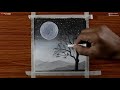 Easy Black and White Landscape Drawing for Beginners with Oil Pastels - Step by Step