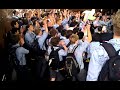 Sydney Grammar School boys outside Channel 7 Sunrise studios in Martin Place, Sydney.