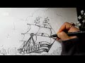 Pen Sketch | How to Draw a Sailing Ship | Real Time