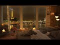 4K Cozy Bedroom Rainy Night Paris | Smooth Piano Jazz Music for Relaxing, Chilling