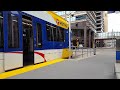 Minneapolis light rail arriving at station.