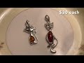 Amber set in Sterling. Dragonflies Butterflies Cats Bees Elephants