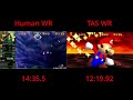 Super Mario 64 (16 Star) TAS Vs Human World Record