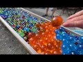 Marbles lined up and rolled ☆ Handmade wooden marble run ASMR #3