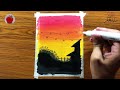 Scenery Sunset Drawing on Bokram| Very beautiful Drawing for beginners | Night Drawing by AMIR ARTS