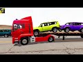 Double Flatbed Trailer Truck vs Speedbumps Train vs Cars Tractor vs Train Beamng Drive#60