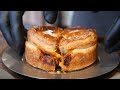 Awesme! Pulled pork meat pie mass production process in a Korean bakery