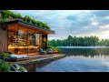 Peaceful Time at Lakeside Summer Morning Porch | Calming Piano Jazz Music & Nature Sound to Relax