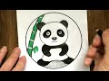 3 cute  panda drawings Circle drawing😊easy circle drawing😀 ❤: panda drawing in circle⭕