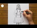 How to draw a girl with School Bag || girl drawing easy step by step || draw a beautiful girl